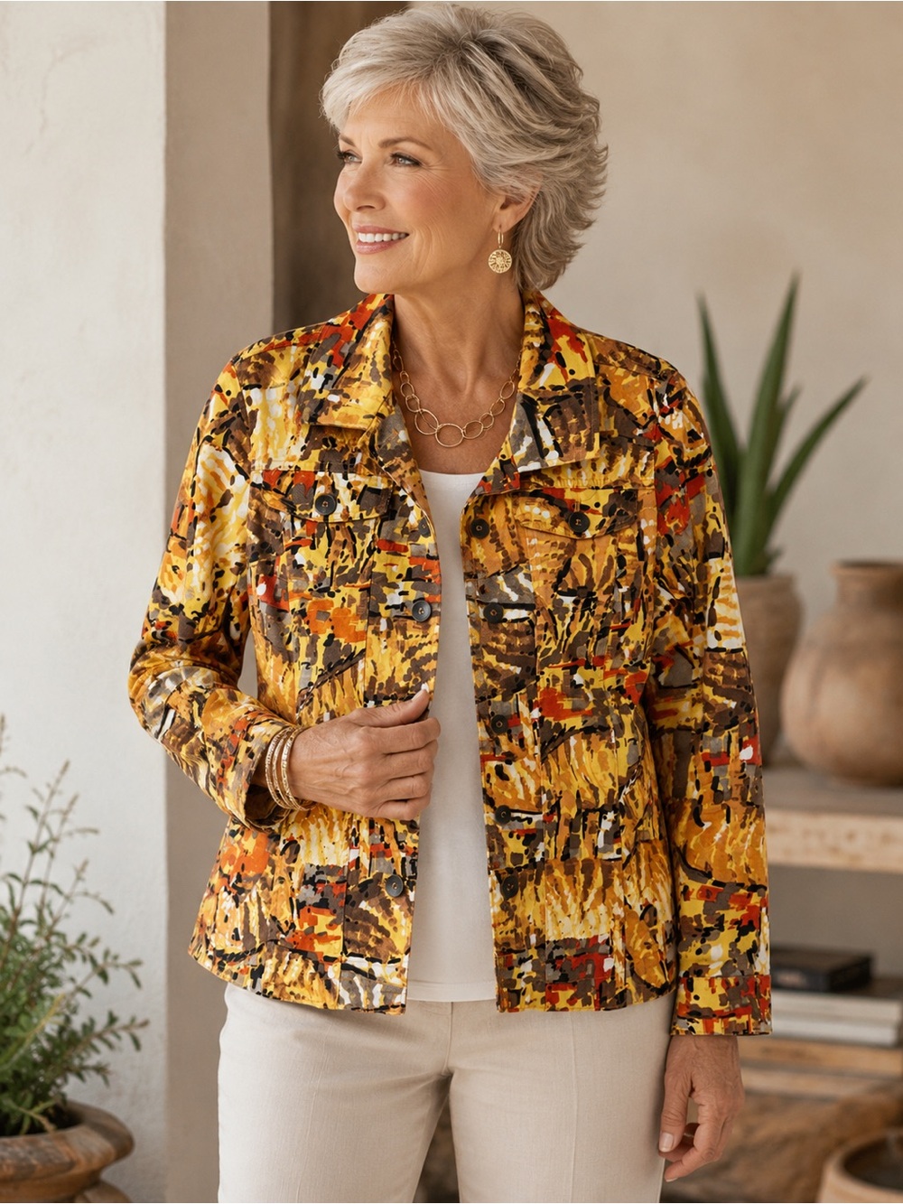 Chico’s Additions Safari Animal Print Stretch Jacket Size 0 Abstract size 4-6